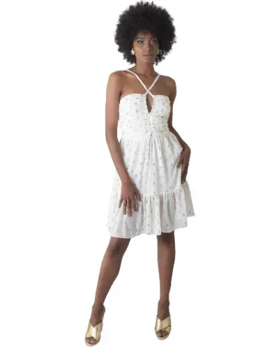 VESTIDO MINI DRAPEADO POA DOURADO