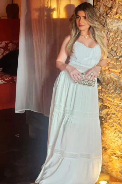 VESTIDO LONGO RENDA FIO LUREX MANU